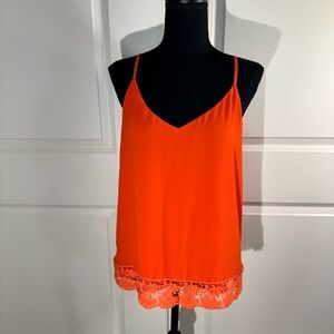 Naked Zebra Orange Lace-Hem Spaghetti Strap Cami Medium